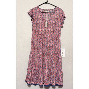 Max Studio Orange/Red and Blue Printed, Tiered‎ Dress – Women's Size M (NWT)